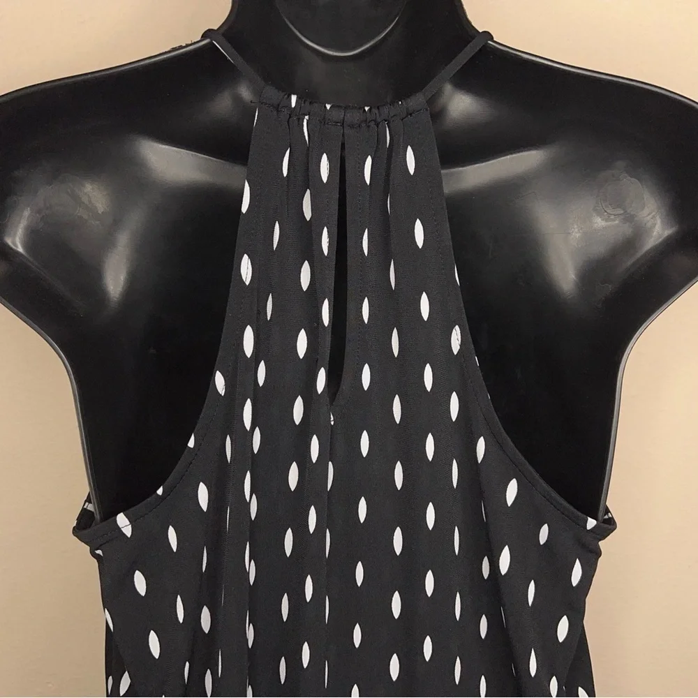 MEDIUM WORTHINGTON BLACK WHITE DOT PRINT SLEEVELESS BLOUSE STRETCH RETRO